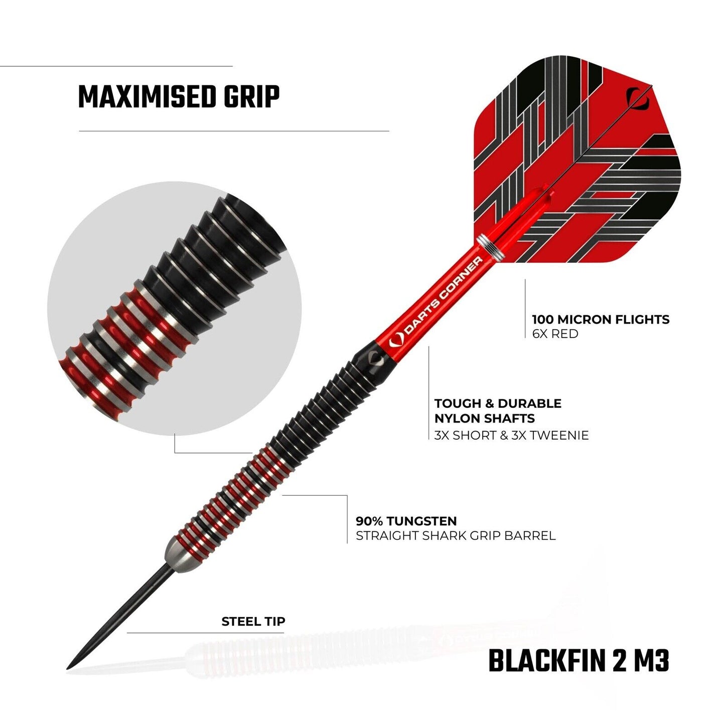 Darts Corner Blackfin Steel Tip Darts - Red