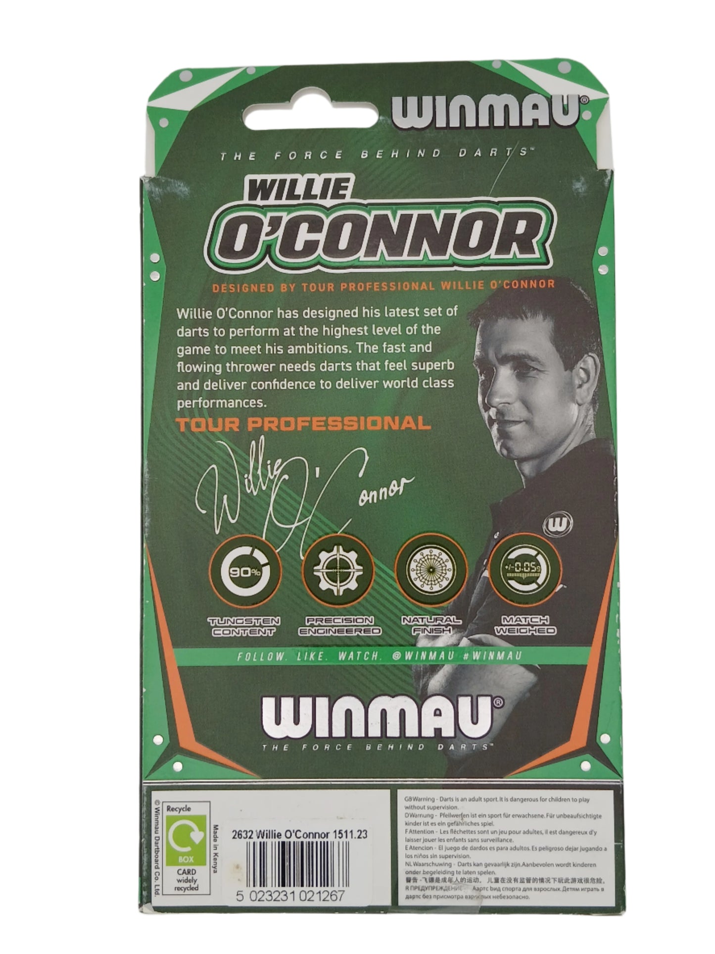 Winmau Willie O'Connor darts packaging on a white background